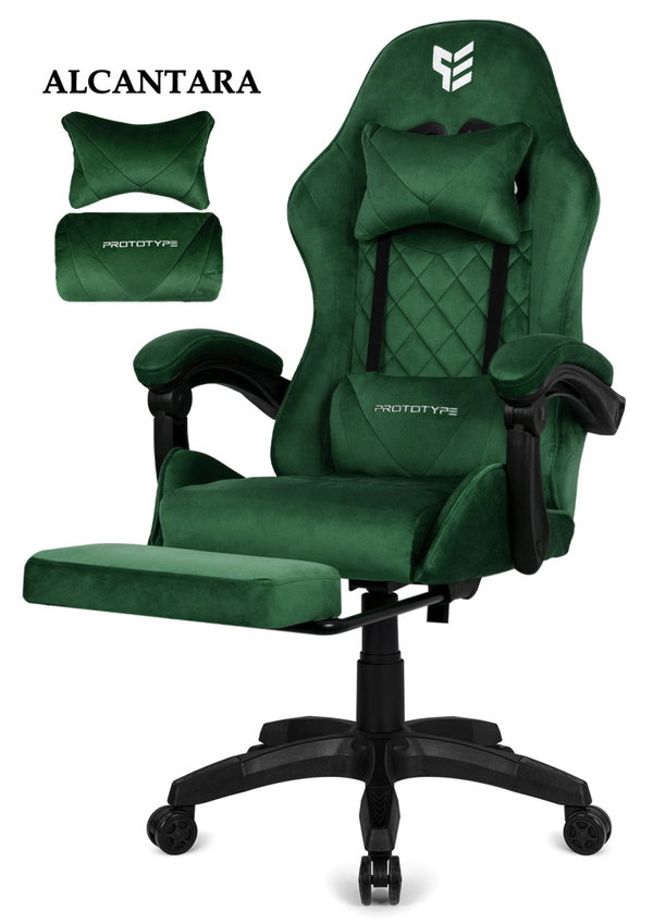 Fotel obrotowy gamingowy XL POKER PRO DARK GREEN ALCANTARA